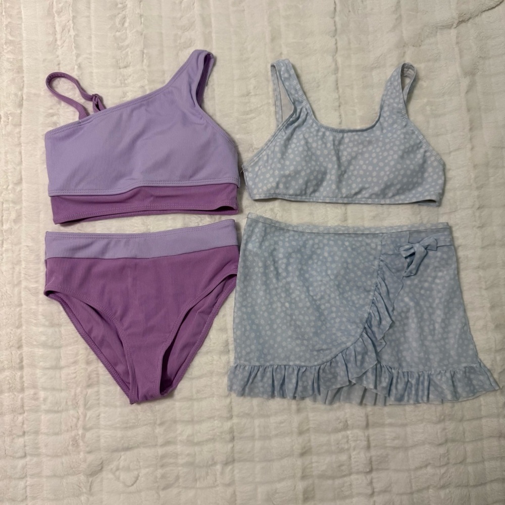 2 SHEIN Purple and Blue floral, girls Swim Bikinis preteen size 10/11.